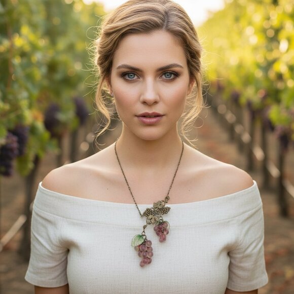 🍇 Vintage Pididdly Links Grape Cluster Necklace – Czech Glass Garden Whimsy - Picture 1 of 13